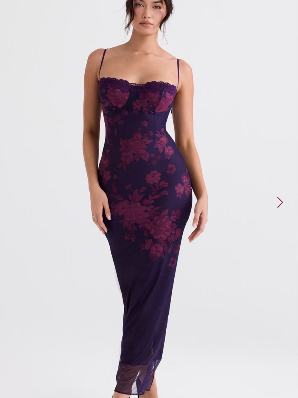 House of CB Navy and Plum Floral Lace Slip Gown - Picture 2 of 4